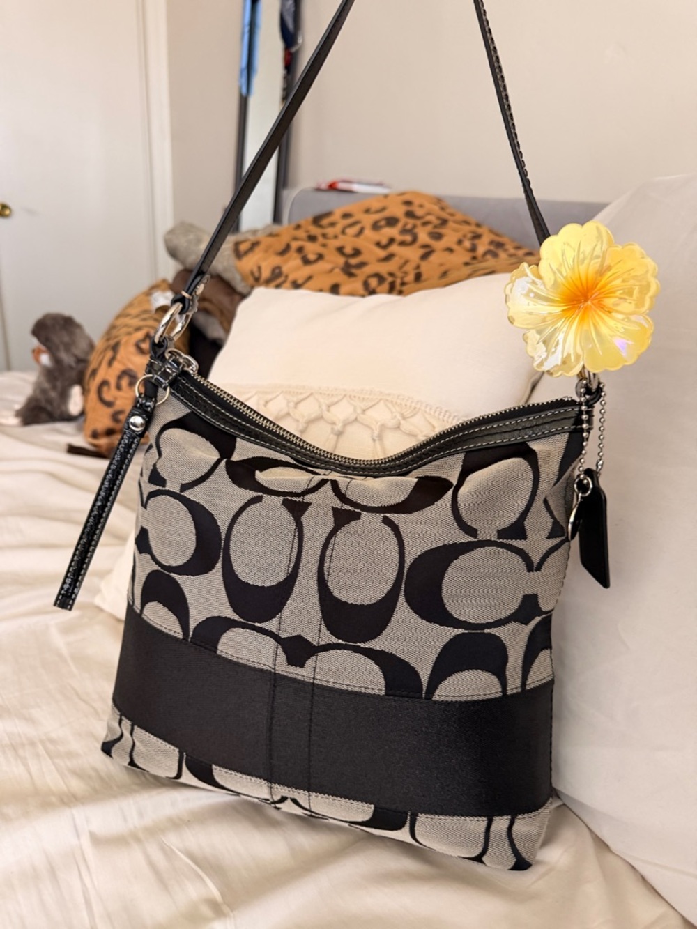 Coach Black & Gray Signature Canvas Shoulder Bag - Picture 8 of 8